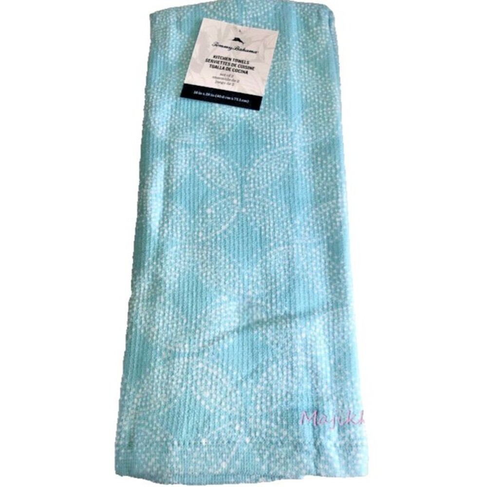Tommy Bahama Kitchen Dish Towels Beach Summer House Aqua Blue Cotton Set of 2